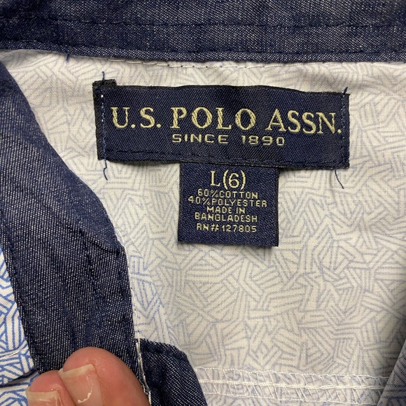 NWT US Polo Assn Blue & White short sleeve button down (little boys) - Picture 4 of 5